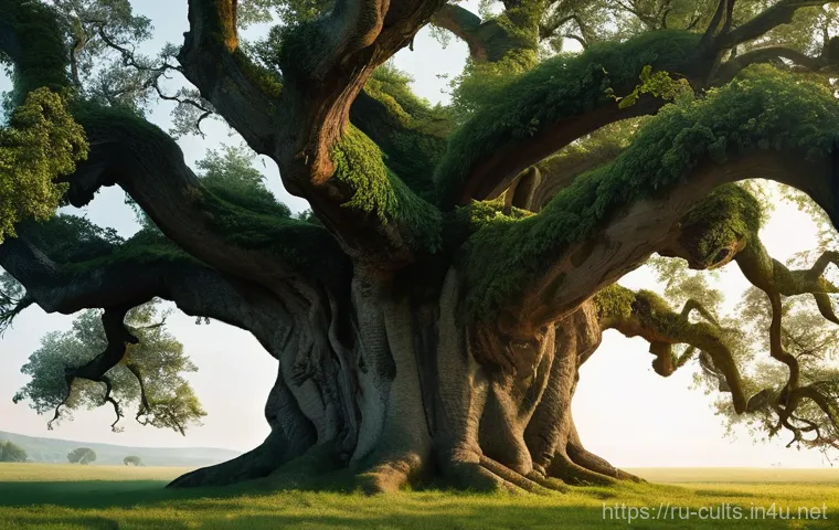 개신교와 기독교의 차이 - **Prompt:** "A symbolic depiction of early Christianity as a majestic, ancient oak tree with strong,...